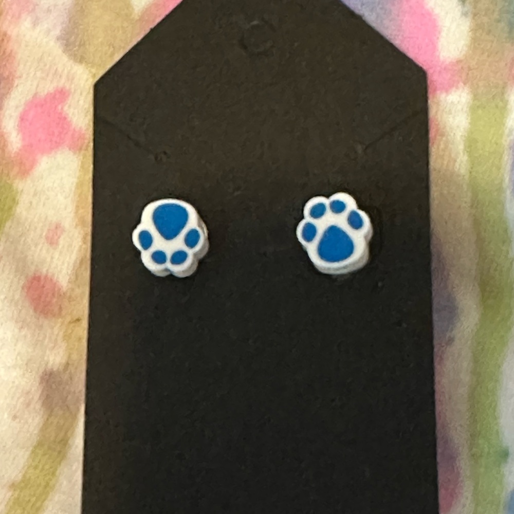 Blue and White Paw Print Earrings